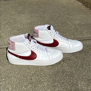 Nike White and Red High-Top Sneakers